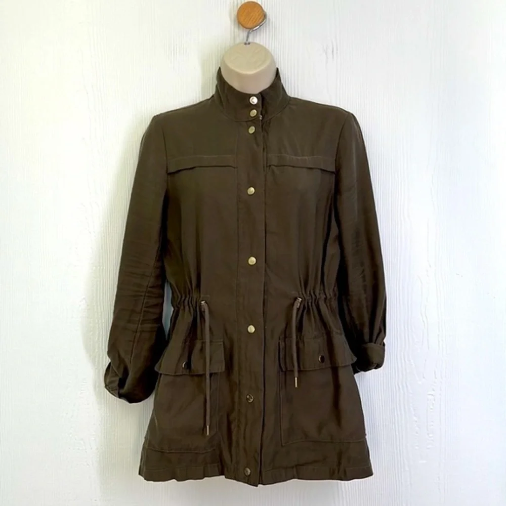 Zara - Dark Olive Green Lightweight Safari Jacket With Gold Hardware Size XS
